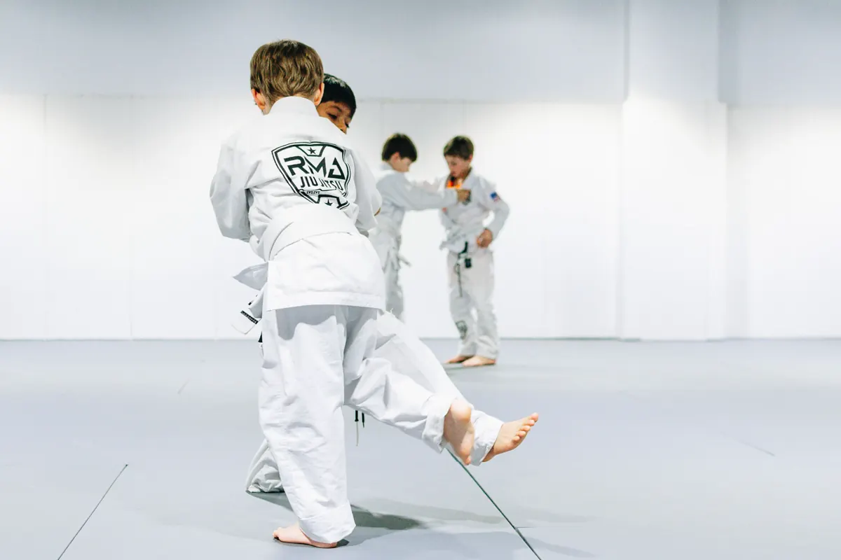 Young children in a Mighty Mites kids Brazilian Jiu-Jitsu class at RMA — Franklin, TN 37064