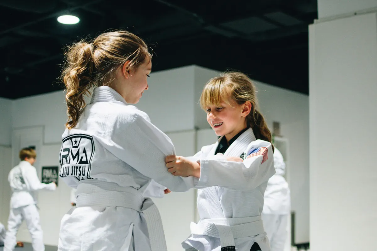 Kids drilling Brazilian Jiu-Jitsu techniques in the Pee Wees class at RMA — Franklin, TN 37064